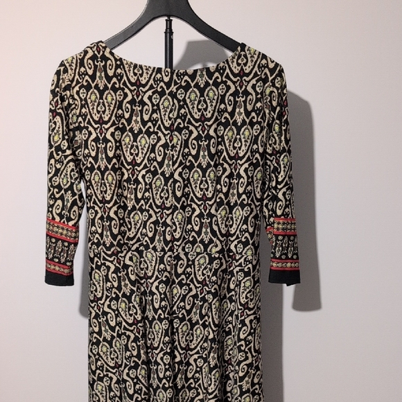 Robbie Bee Metallic Gold & Black Patterned Mini Dress with Belt - Size M - Picture 7 of 8